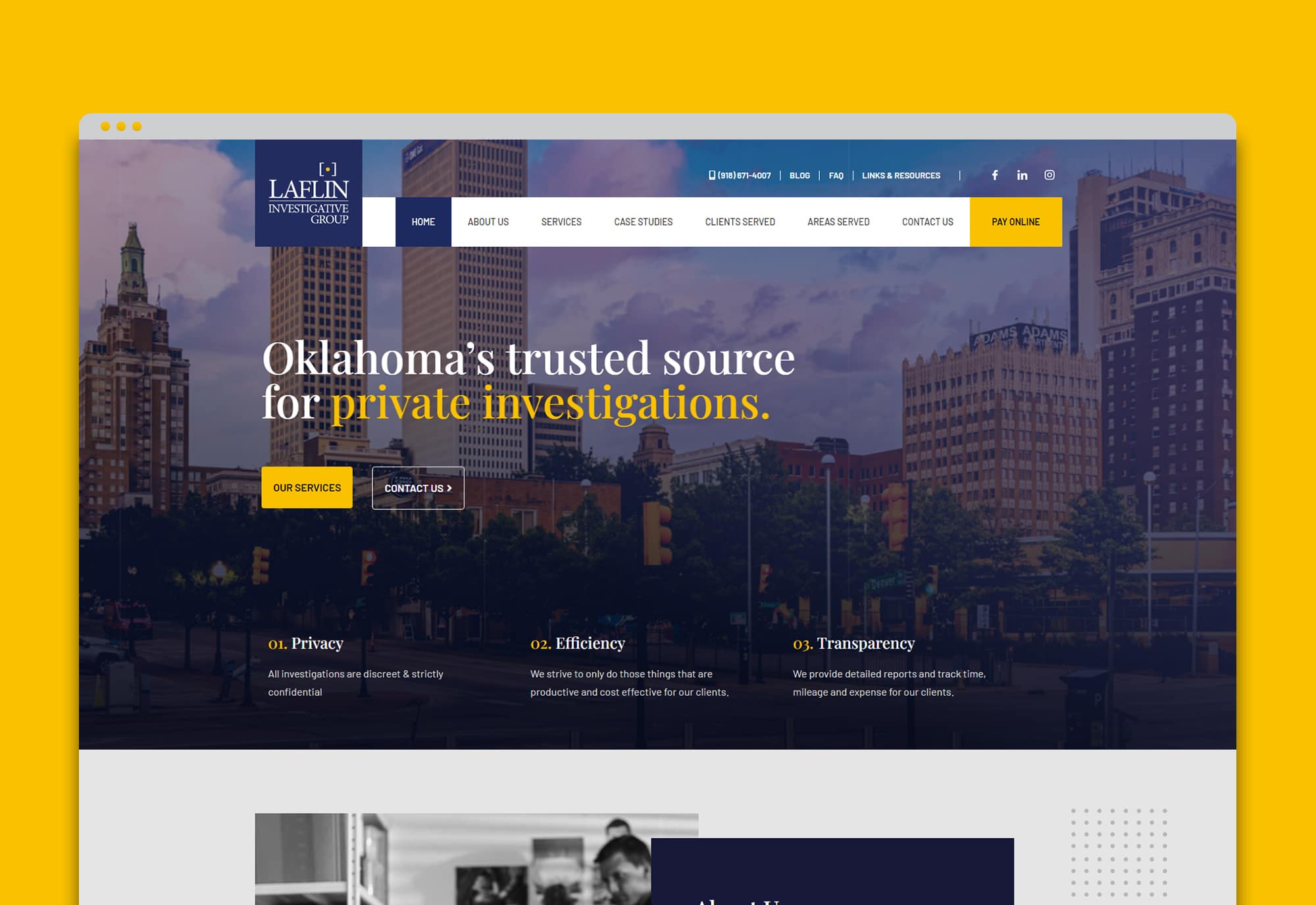Website Design for a Private Investigation Organization in Oklahoma
